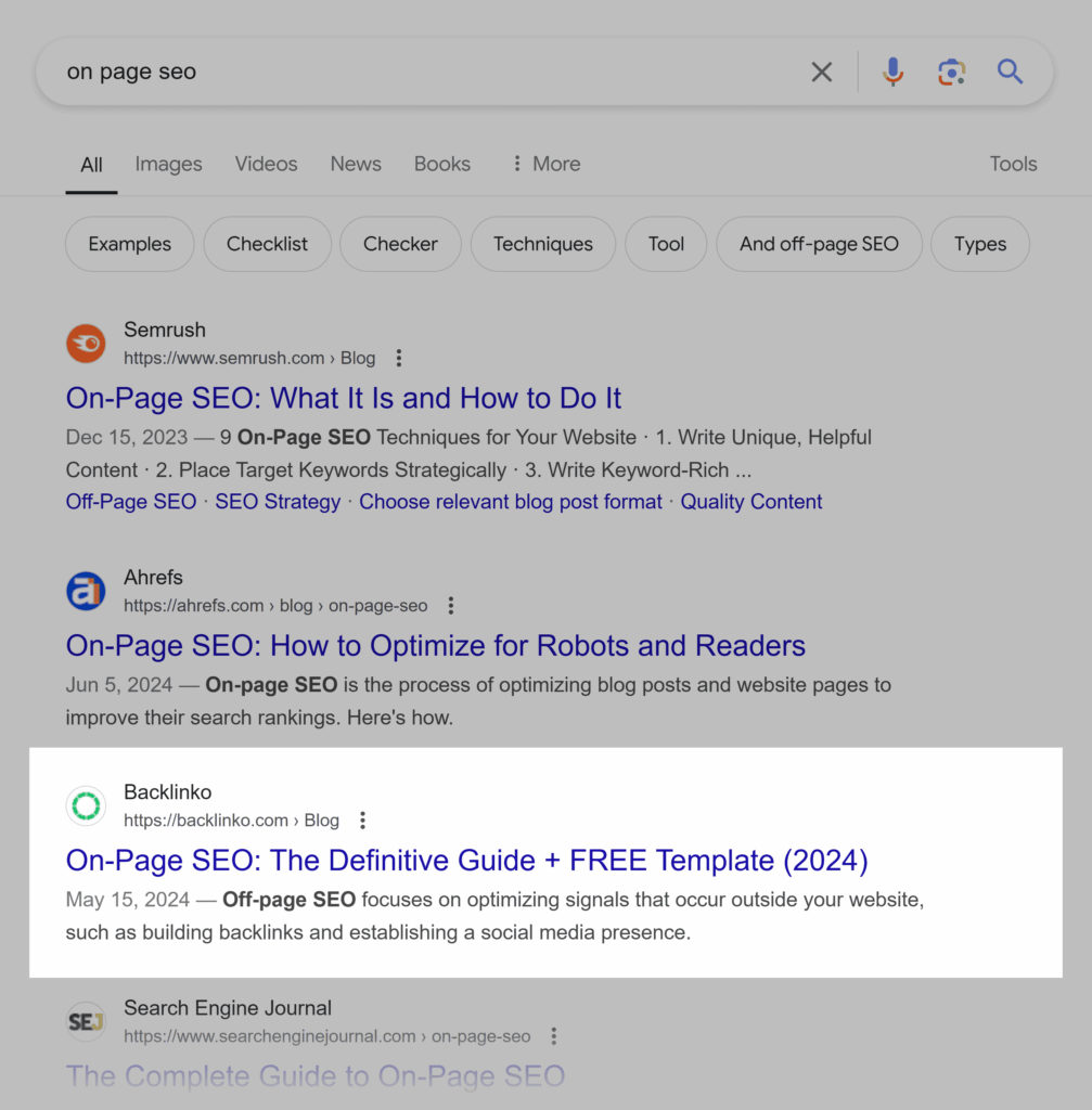 google serp on page seo