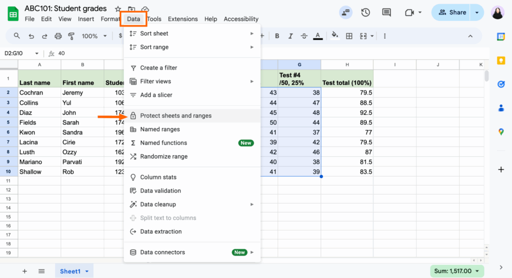 how to lock cells google sheets image8