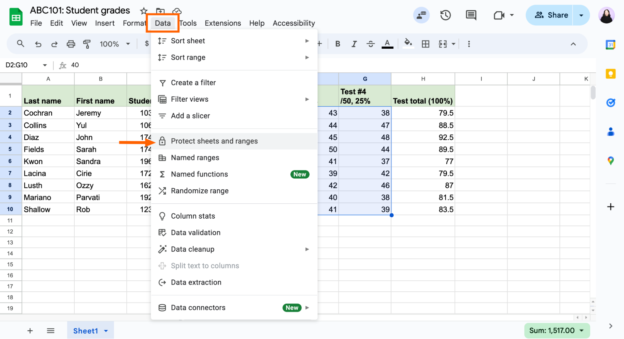 how to lock cells google sheets image8